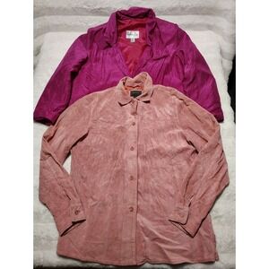 SET Vintage Women's M - OUTFIT JPR PINK SUEDE JACKET SHIRT + Richard Lang Silk